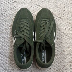 Tretorn Olive Green Canvas Low-Top Sneakers with White Side Stripe